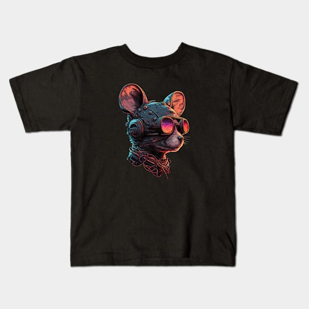 Futuristic Cyperpunk - Mechanical Steampunk Rat Kids T-Shirt by RailoImage